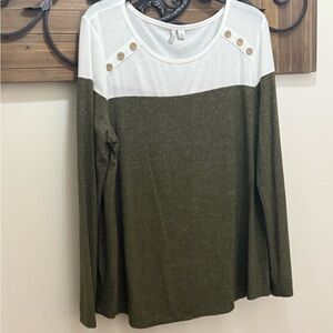 Women's Olive and White Long Sleeve Top